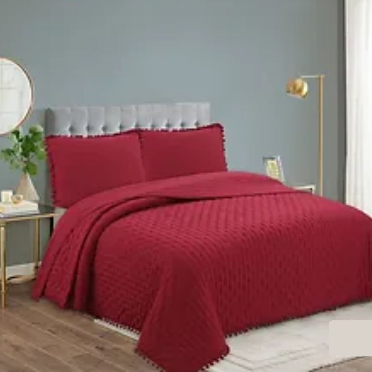 GENERICO - CUBRECAMA BURDEO DE VERANO 1.5 PLAZA POMPOM ALGODON GSOL