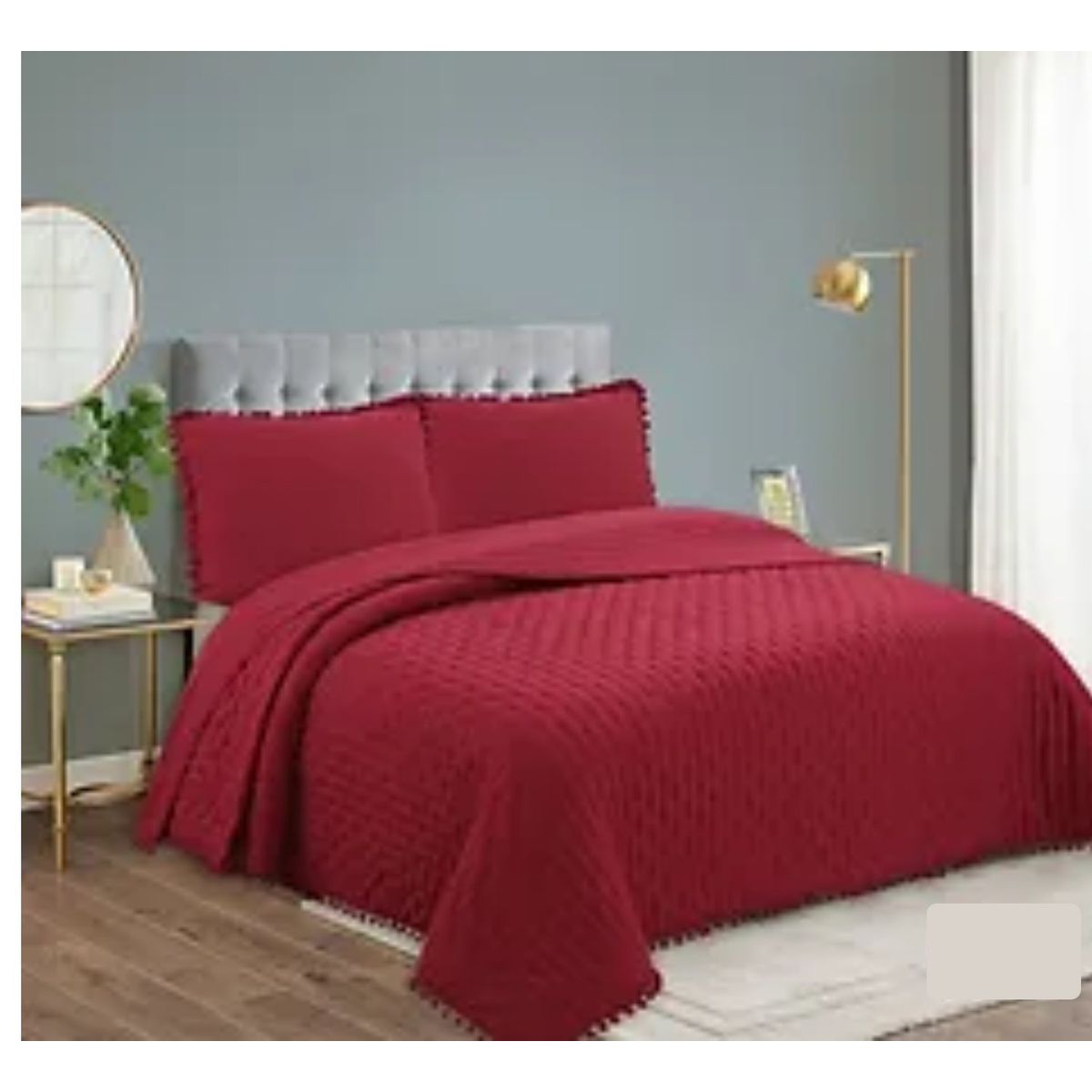 GENERICO - CUBRECAMA BURDEO DE VERANO 1.5 PLAZA POMPOM ALGODON GSOL