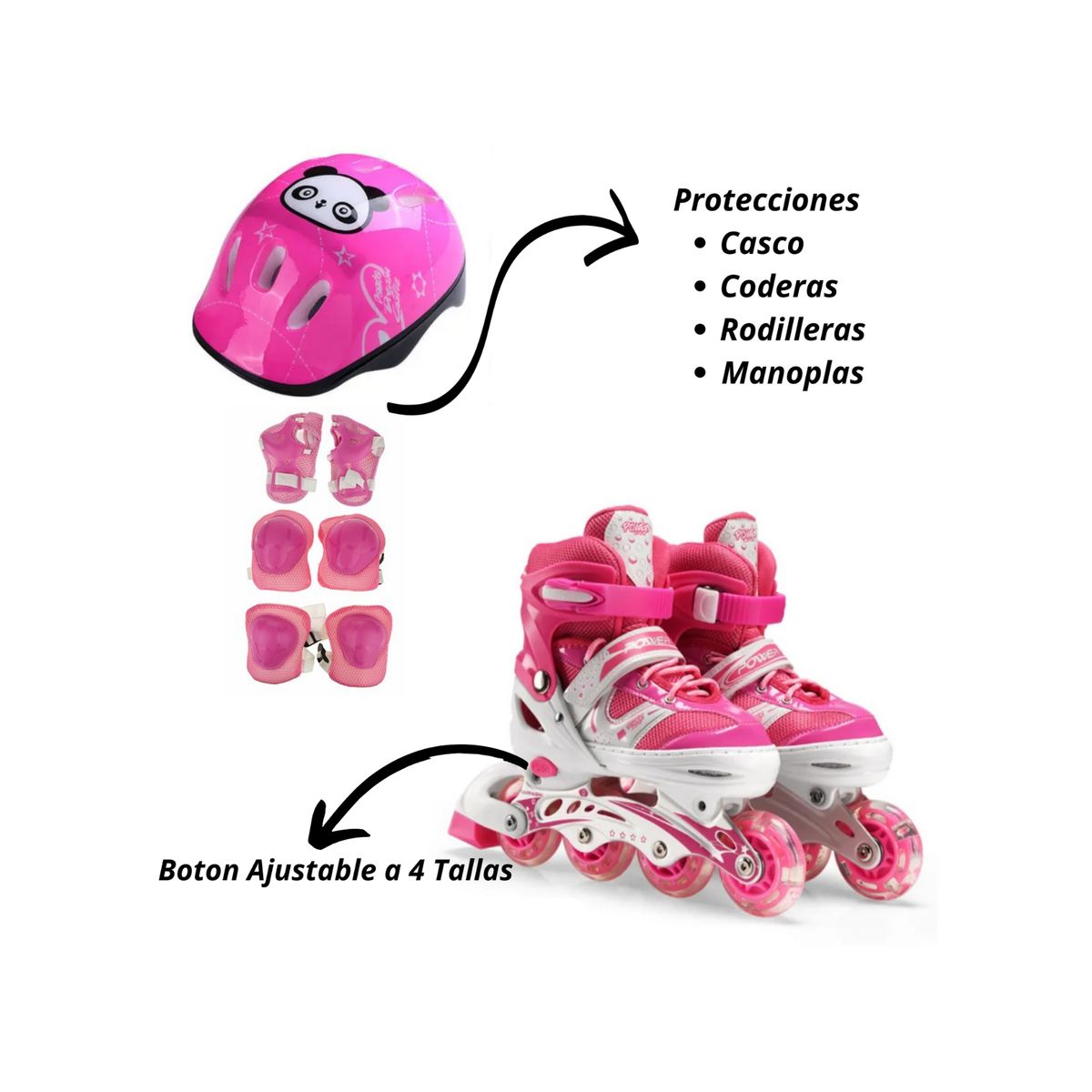 GENERICO - Patines Lineales más Protección color Fucsia Talla M