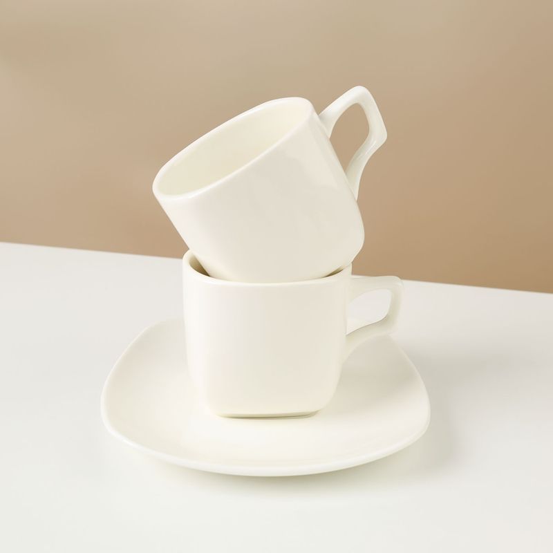 DANNY HOME - Set 6 Tazas de Cafe con Platillo Blanco Cuadrado 90 ml
