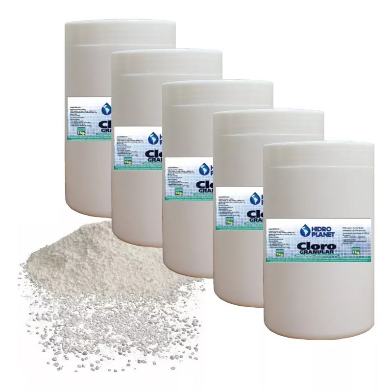 GENERICO - Pack 5 Unidades Cloro Granulado Para Piscina, Pote 1kg