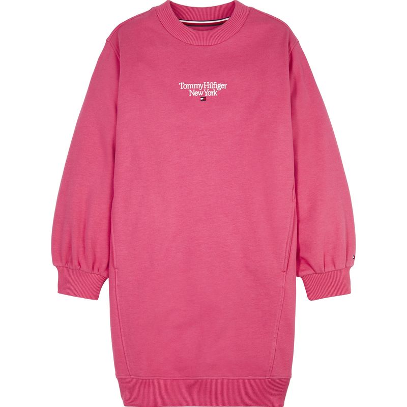 TOMMY HILFIGER - Vestido Polerón Con Logo Rosa Niña
