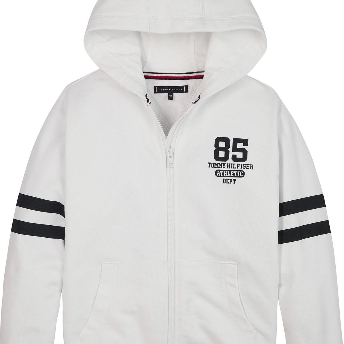 TOMMY HILFIGER - Polerón Hoodie College Con Cierre Blanco Niño