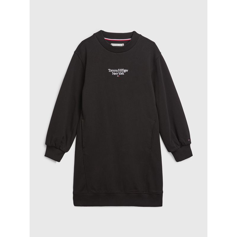 TOMMY HILFIGER - Vestido Polerón Con Logo Negro Niña