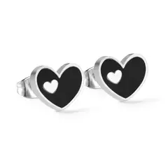 GENERICO - Aros de Acero Tipo Stud Corazón - Love Black