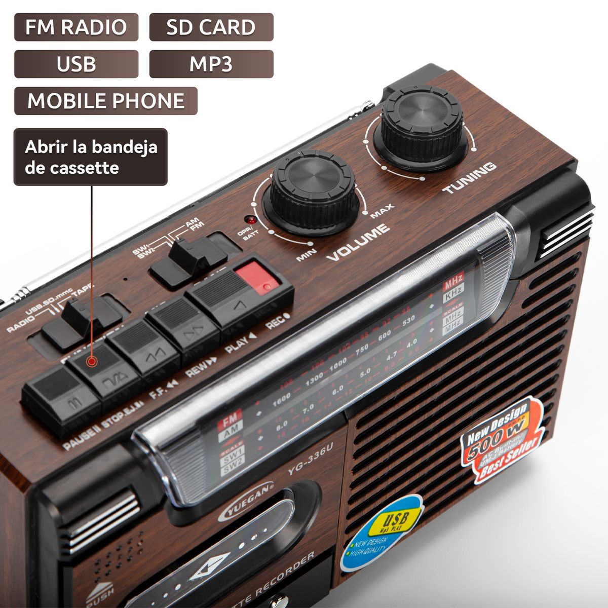 VIDITA - Radio Cassette Retro Vintage Antigua AmFm MP3 SD USB 220V a Pilas