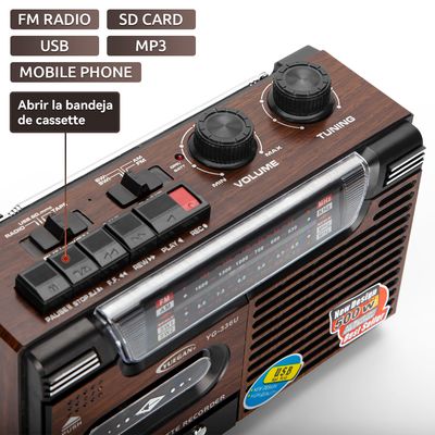 Imagen 2 del producto Radio Cassette Retro Vintage Antigua AmFm MP3 SD USB 220V a Pilas