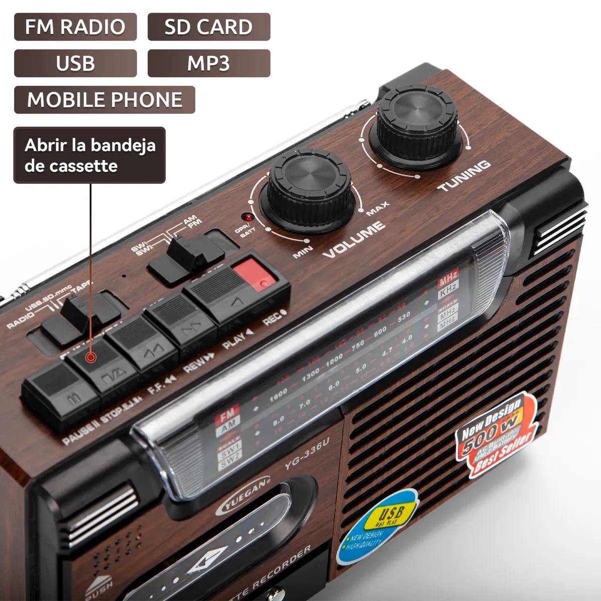 VIDITA - Radio Cassette Retro Vintage Antigua AmFm MP3 SD USB 220V a Pilas