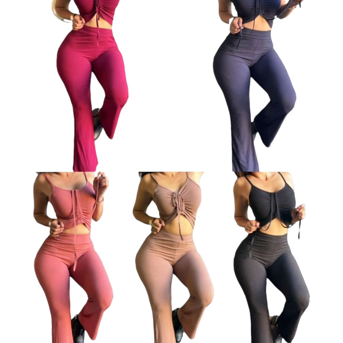 AGW - Pack 2 Conjuntos Mujer (2 Top + 2 Pantalónes Bota Campana)