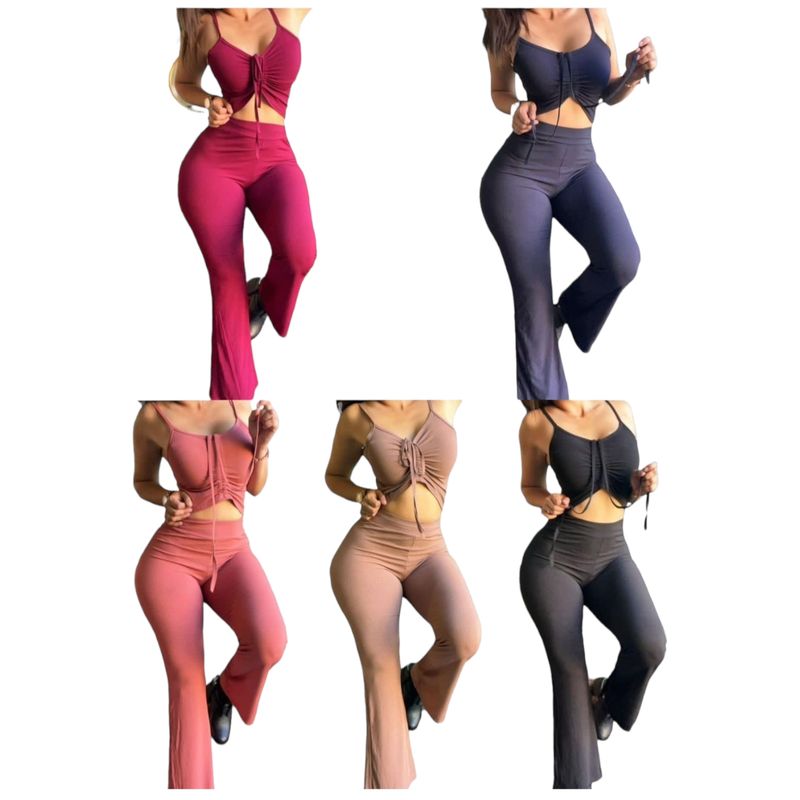 AGW - Pack 2 Conjuntos Mujer (2 Top + 2 Pantalónes Bota Campana)