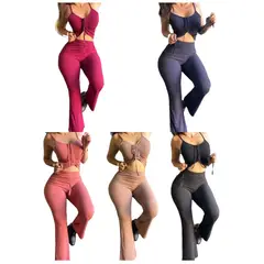 AGW - Pack 2 Conjuntos Mujer (2 Top + 2 Pantalónes Bota Campana)
