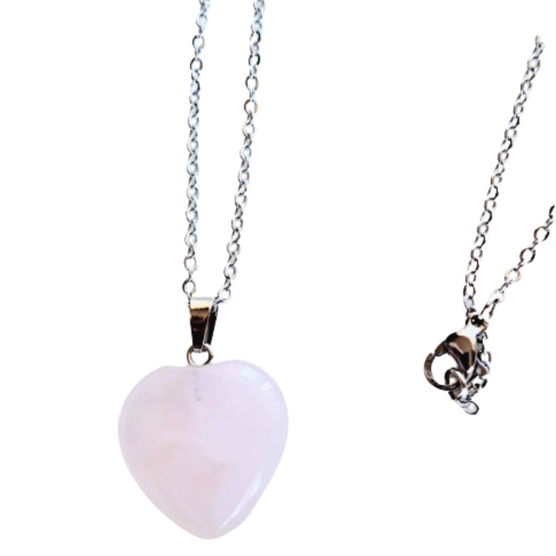 GENERICO - Collar Cuarzo Rosa con piedra en forma de corazón