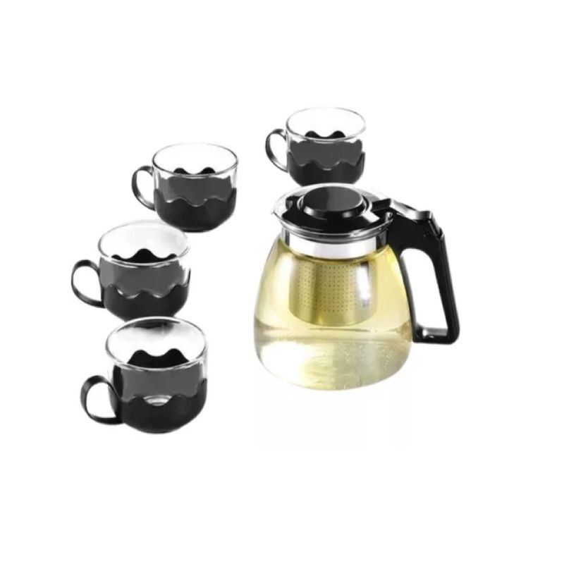 GENERICO - Set Tetera Vidrio Con Infusor + 4 Tazas Té Infusiones Regalo