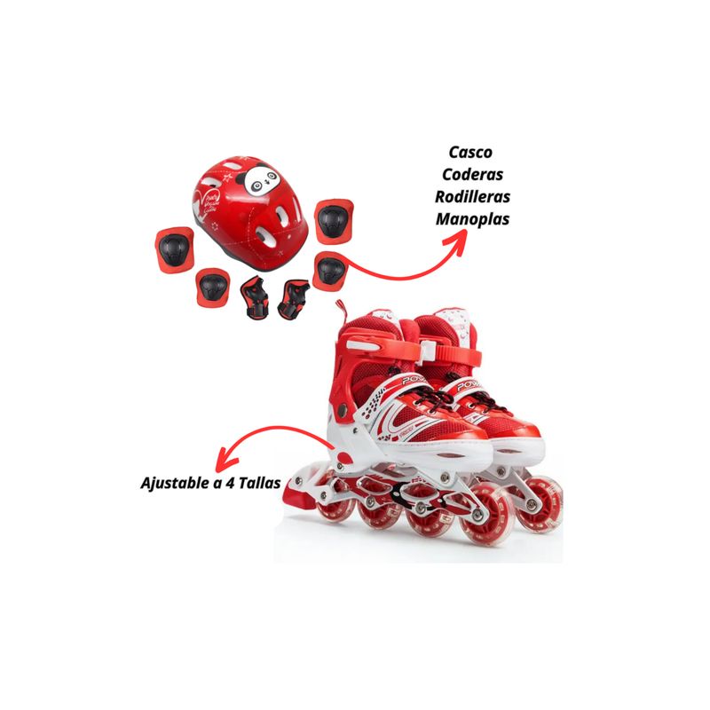GENERICO - Patines Lineales Rojo más Protección Ajustable Talla M