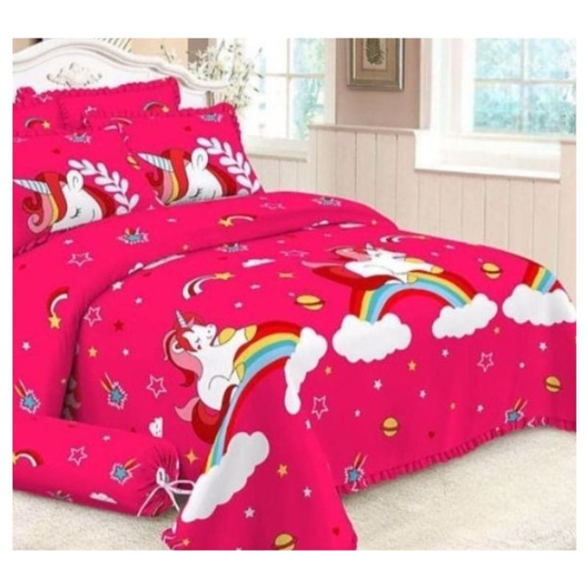 GENERICO - Cubrecama Quilt De Verano Plaza y Media  Infantil Arcoiris Unicornio