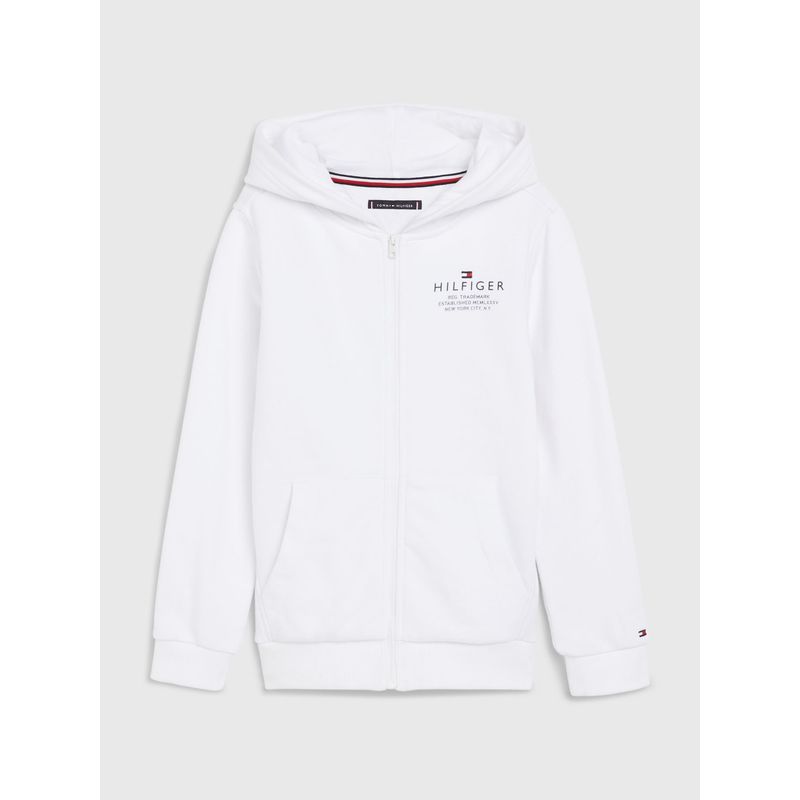 TOMMY HILFIGER - Polerón Hoodie Con Cierre Blanco Niño