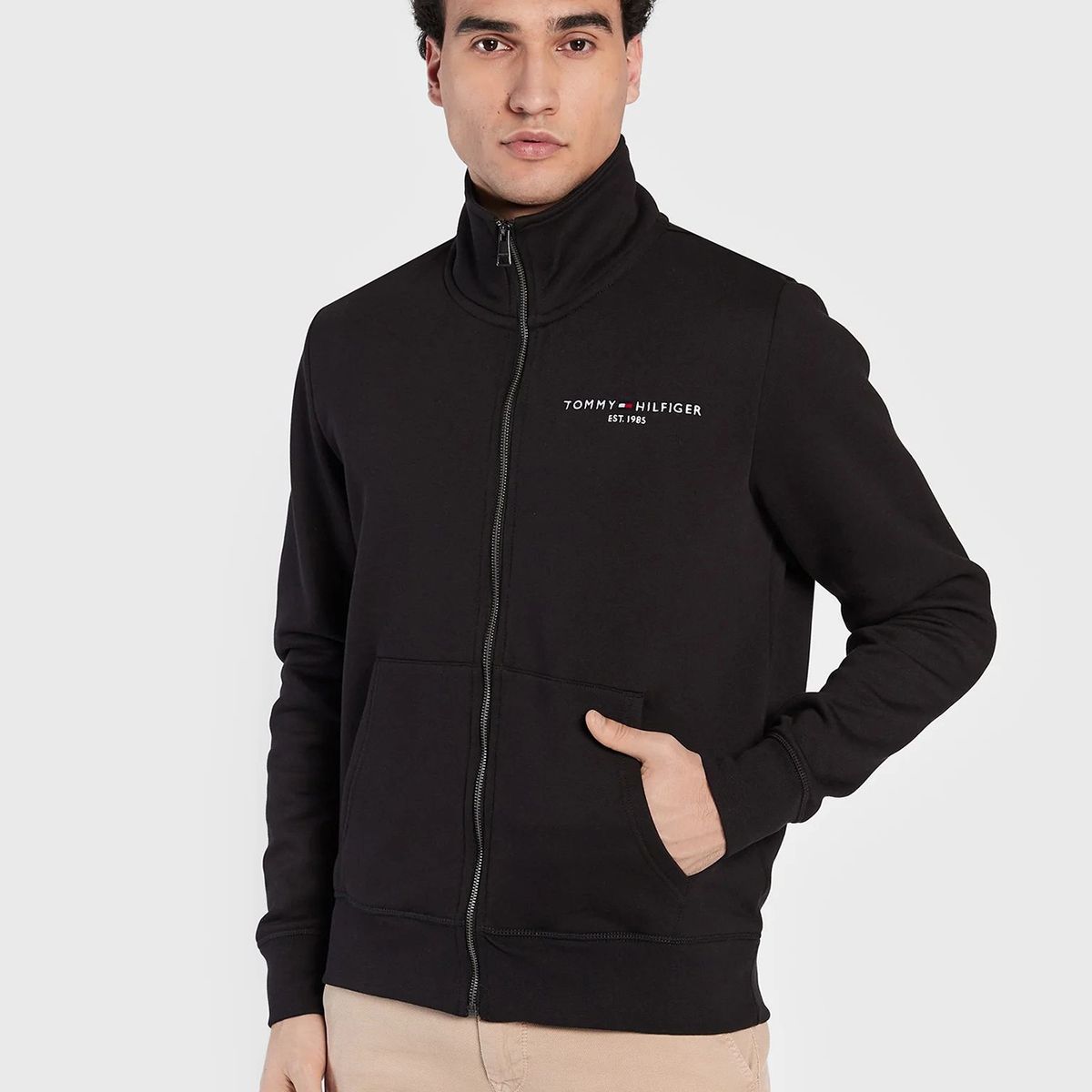 TOMMY HILFIGER - Polerón Cuello Alto Con Cierre Negro Hombre