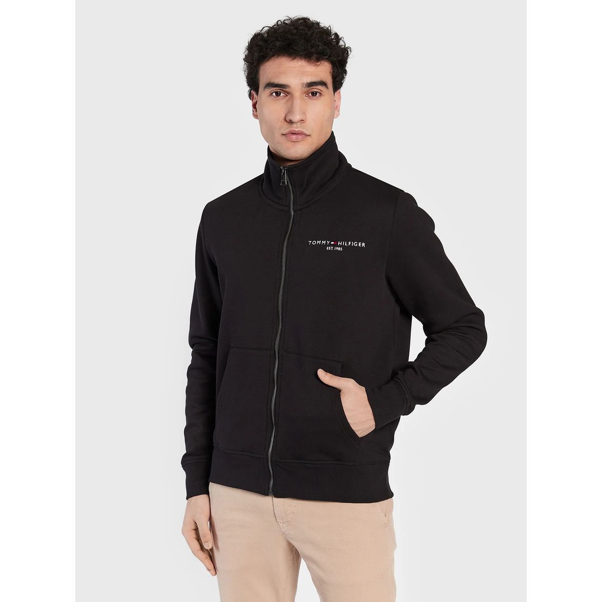 TOMMY HILFIGER - Polerón Cuello Alto Con Cierre Negro Hombre