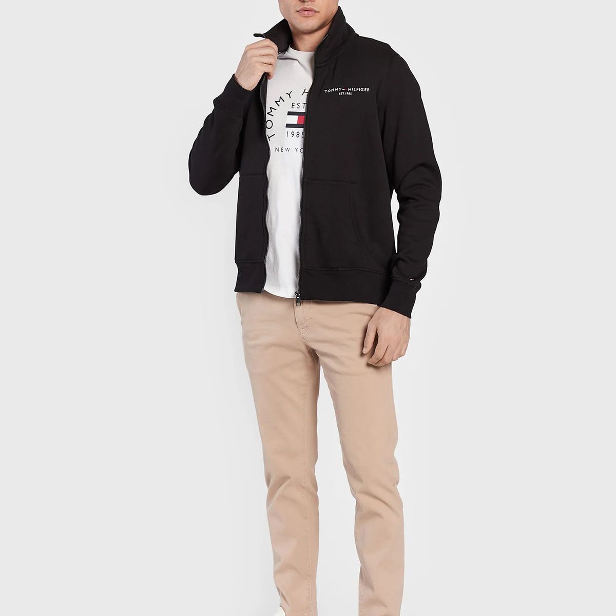 TOMMY HILFIGER - Polerón Cuello Alto Con Cierre Negro Hombre