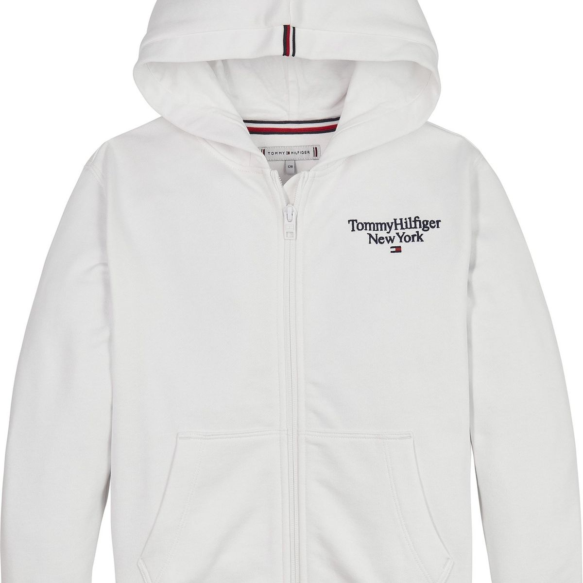 TOMMY HILFIGER - Polerón Hoodie Con Logo Y Cierre Blanco Niña