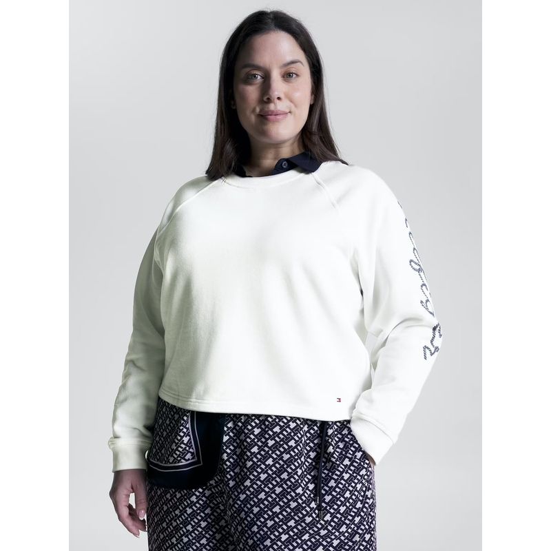 TOMMY HILFIGER - Polerón Curve Con Logo En La Manga Blanco Mujer