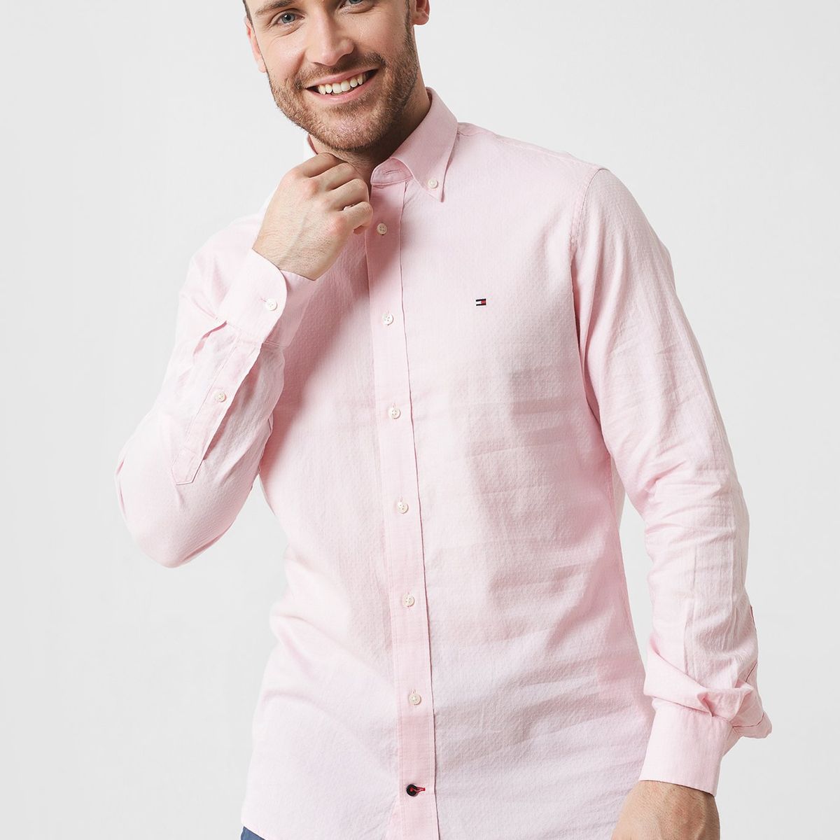 TOMMY HILFIGER - Camisa Dobby De Corte Regular Rojo Hombre