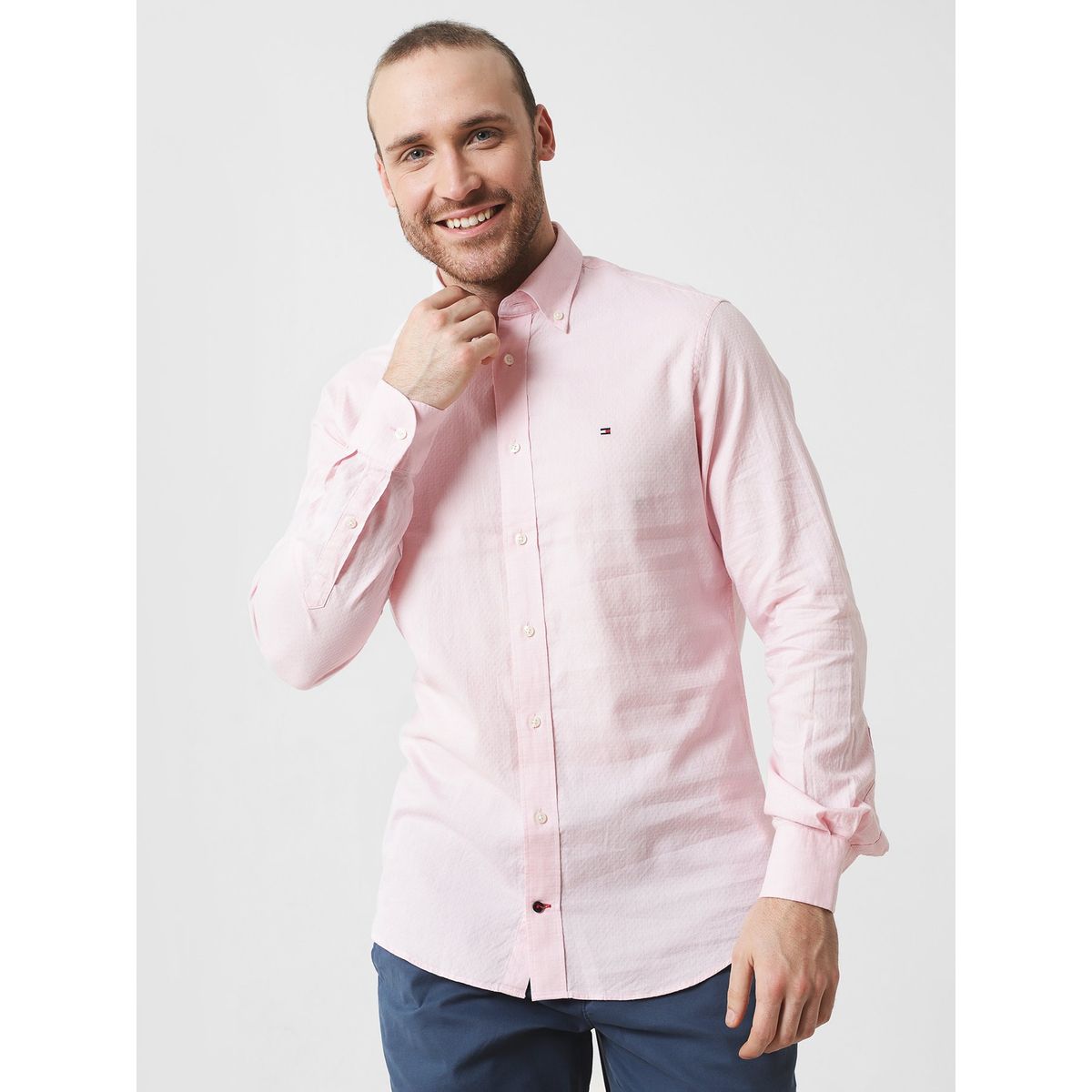 TOMMY HILFIGER - Camisa Dobby De Corte Regular Rojo Hombre