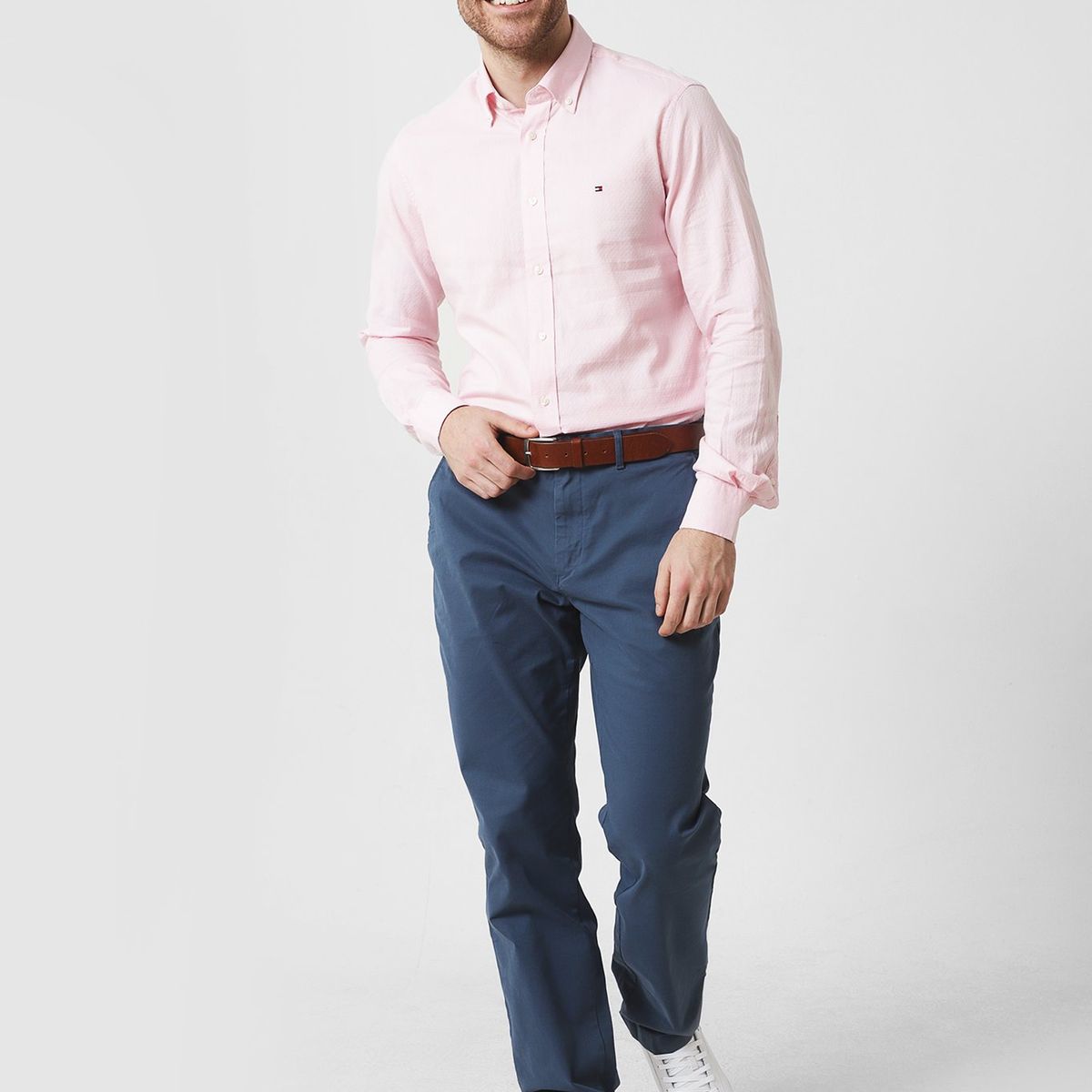 TOMMY HILFIGER - Camisa Dobby De Corte Regular Rojo Hombre