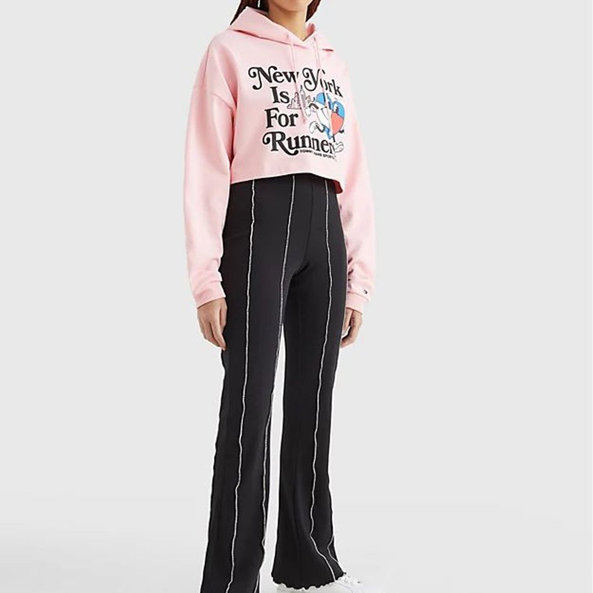 TOMMY HILFIGER - Polerón Hoodie Logo Sport Runners Rosa Mujer