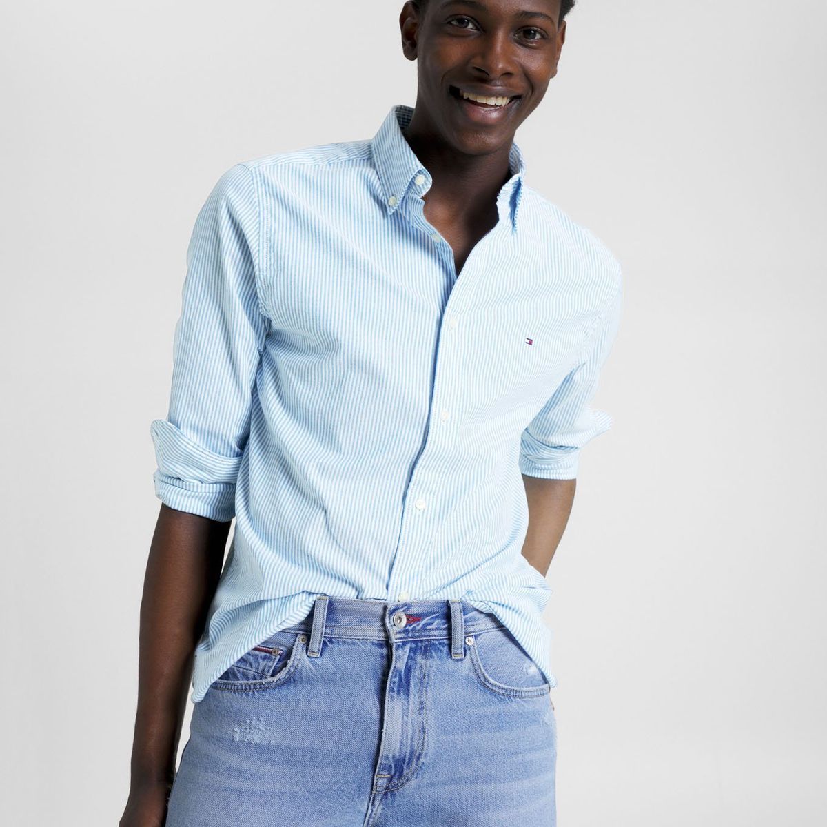 TOMMY HILFIGER - Camisa 1985 Flex Oxford Regular Fit Celeste Tommy Hilfiger