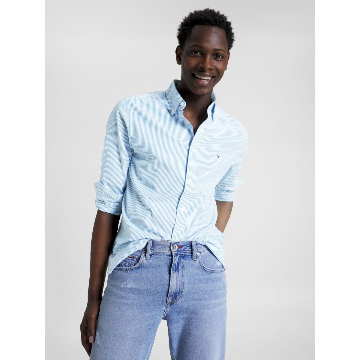 TOMMY HILFIGER - Camisa 1985 Flex Oxford Regular Fit Celeste Tommy Hilfiger