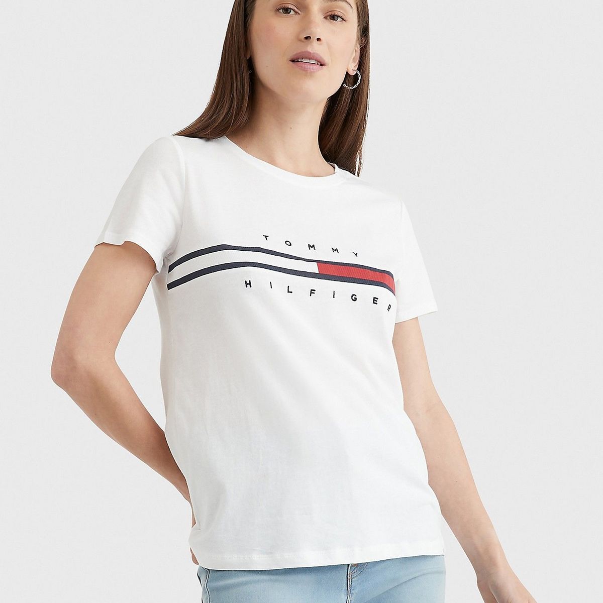 TOMMY HILFIGER - Polera Con Logo Y Stripe Blanco Mujer