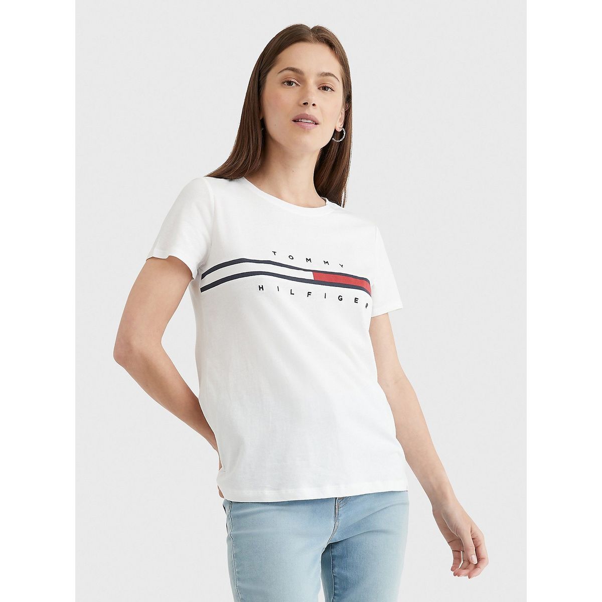 TOMMY HILFIGER - Polera Con Logo Y Stripe Blanco Mujer