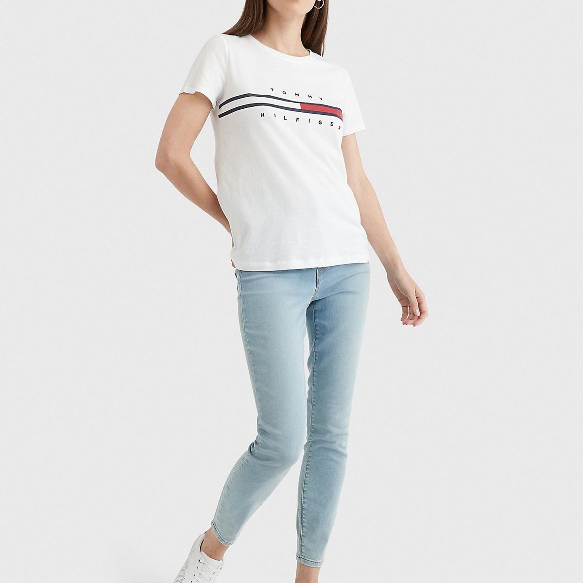 TOMMY HILFIGER - Polera Con Logo Y Stripe Blanco Mujer