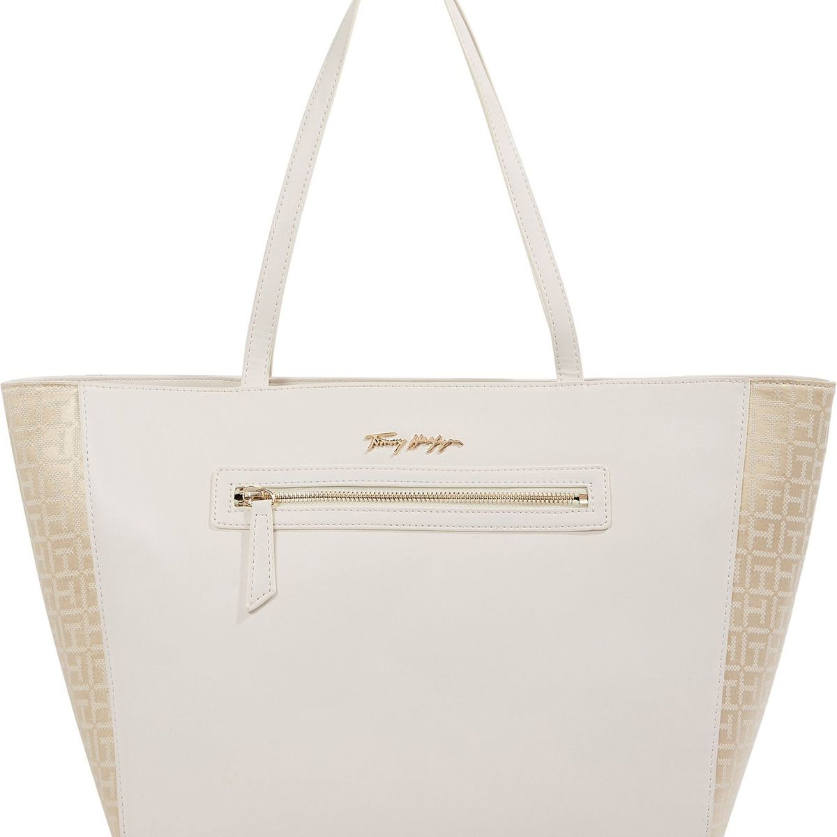 TOMMY HILFIGER - Tote Latam Jacquard Logo Beige Mujer