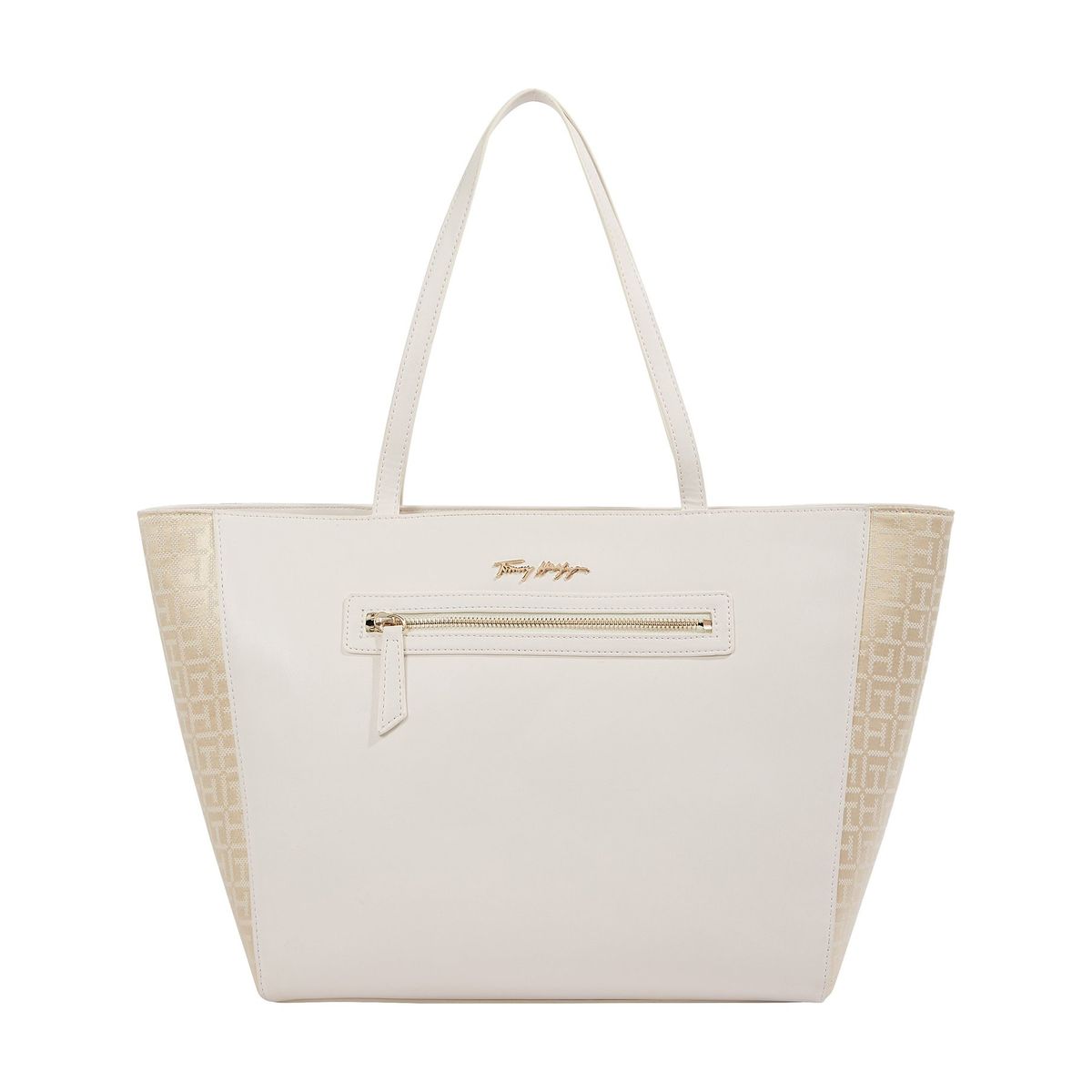 TOMMY HILFIGER - Tote Latam Jacquard Logo Beige Mujer