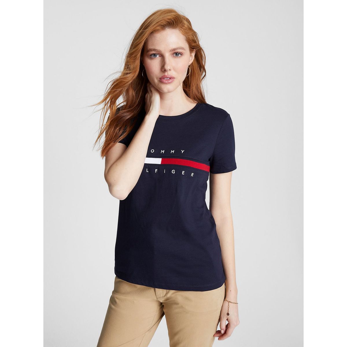 TOMMY HILFIGER - Polera Tina Madison Con Logo Azul Mujer