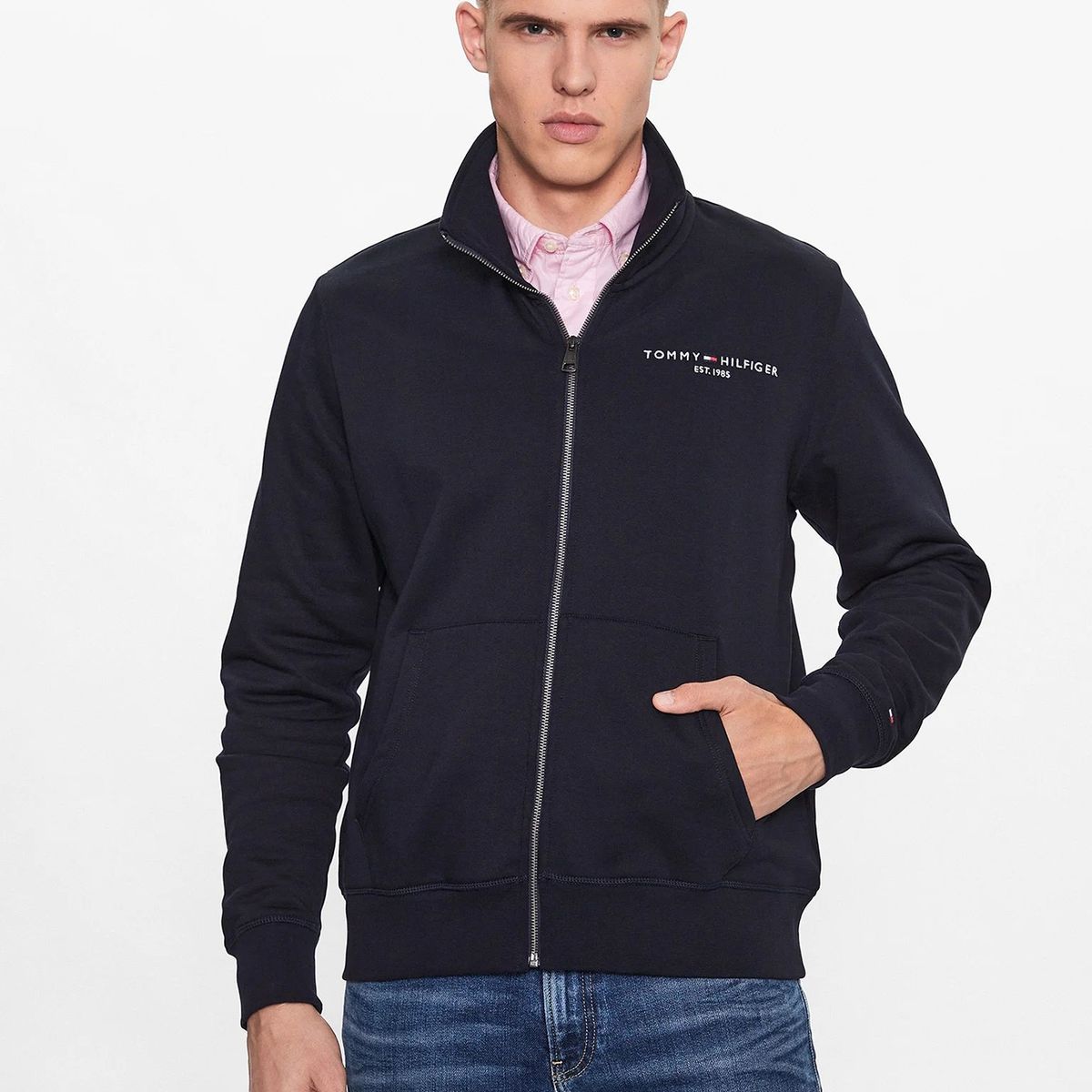 TOMMY HILFIGER - Polerón Cuello Alto Con Cierre Azul Hombre