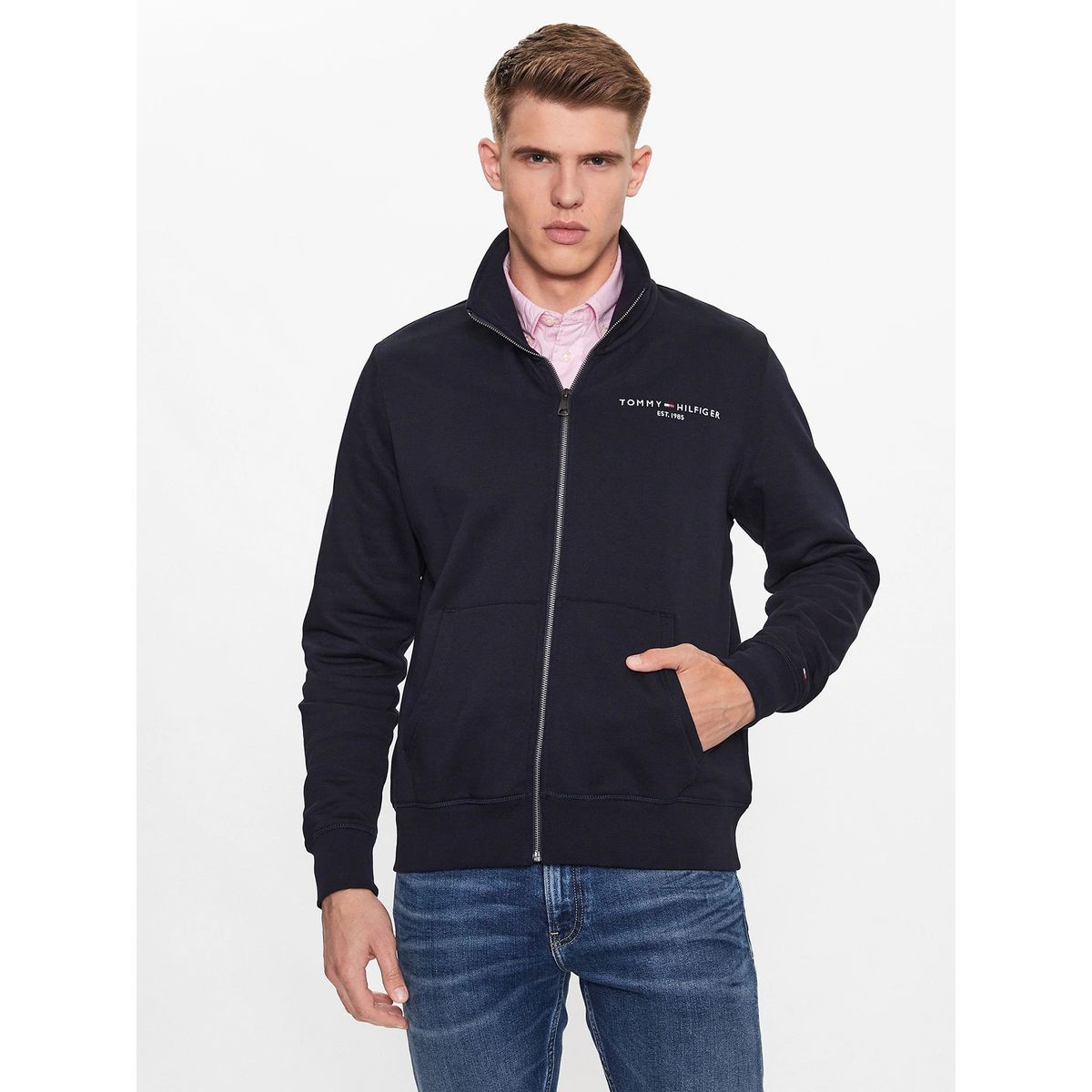 TOMMY HILFIGER - Polerón Cuello Alto Con Cierre Azul Hombre