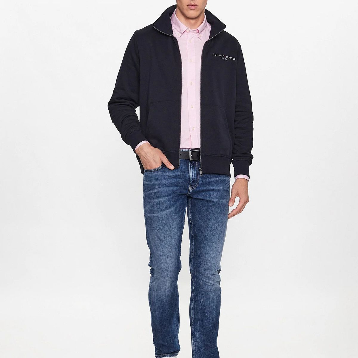 TOMMY HILFIGER - Polerón Cuello Alto Con Cierre Azul Hombre