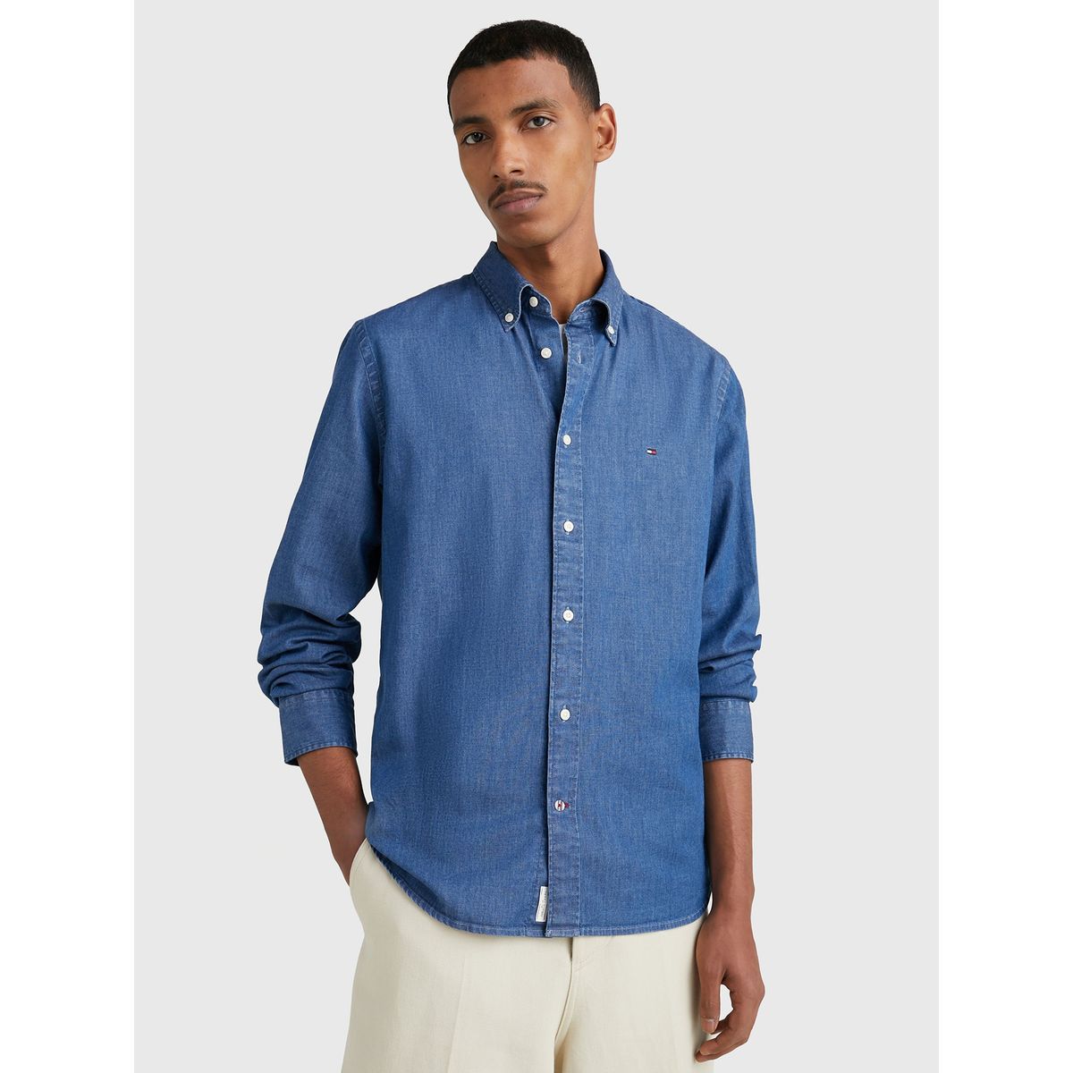 TOMMY HILFIGER - Camisa Denim Essential Azul Hombre