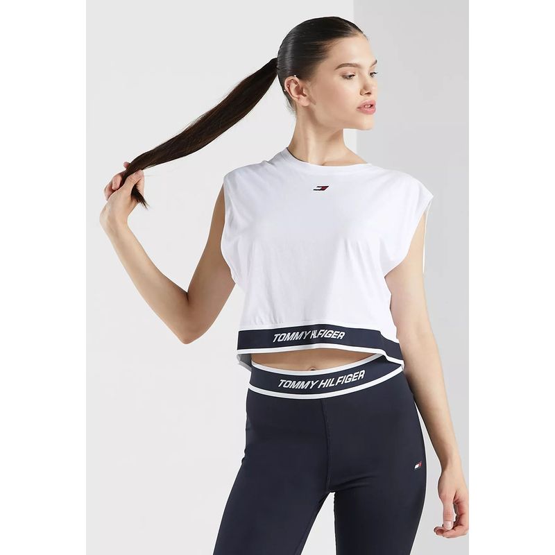 TOMMY HILFIGER - Polera Sport Sin Mangas Con Cinta Blanco Mujer