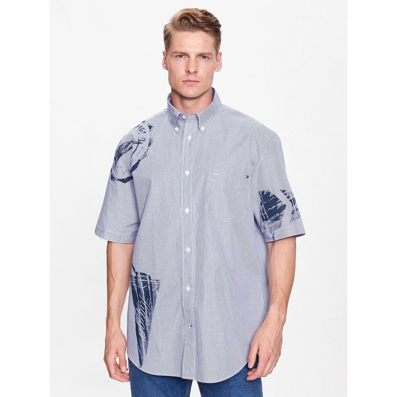 TOMMY HILFIGER - Camisa Oversize Pennant Print Azul Hombre