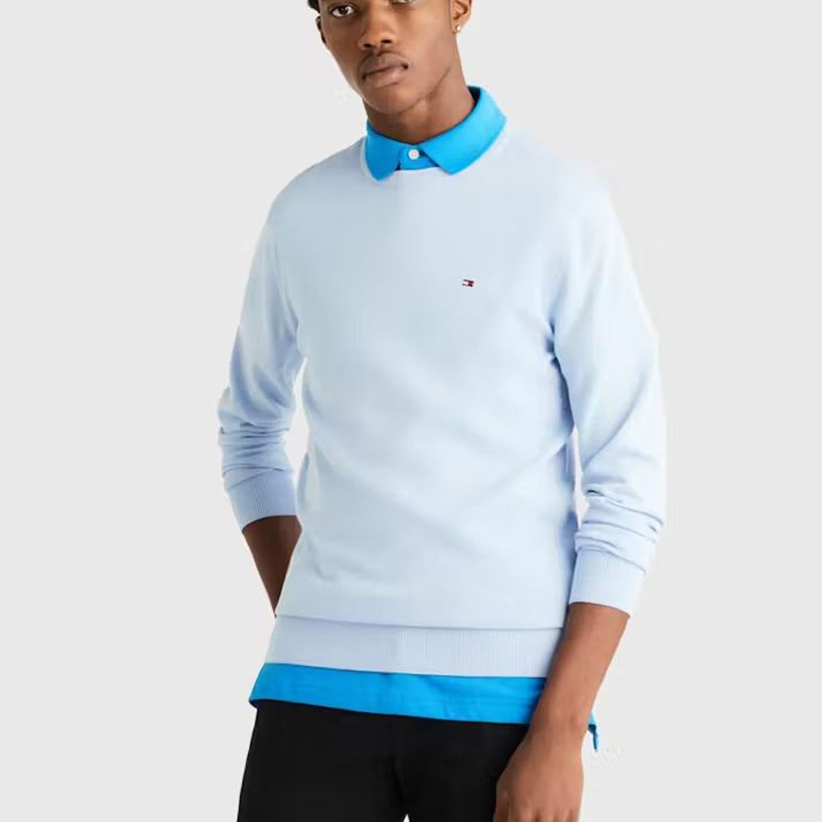 TOMMY HILFIGER - Sweater Básico Signature C-Neck Celeste Tommy Hilfiger