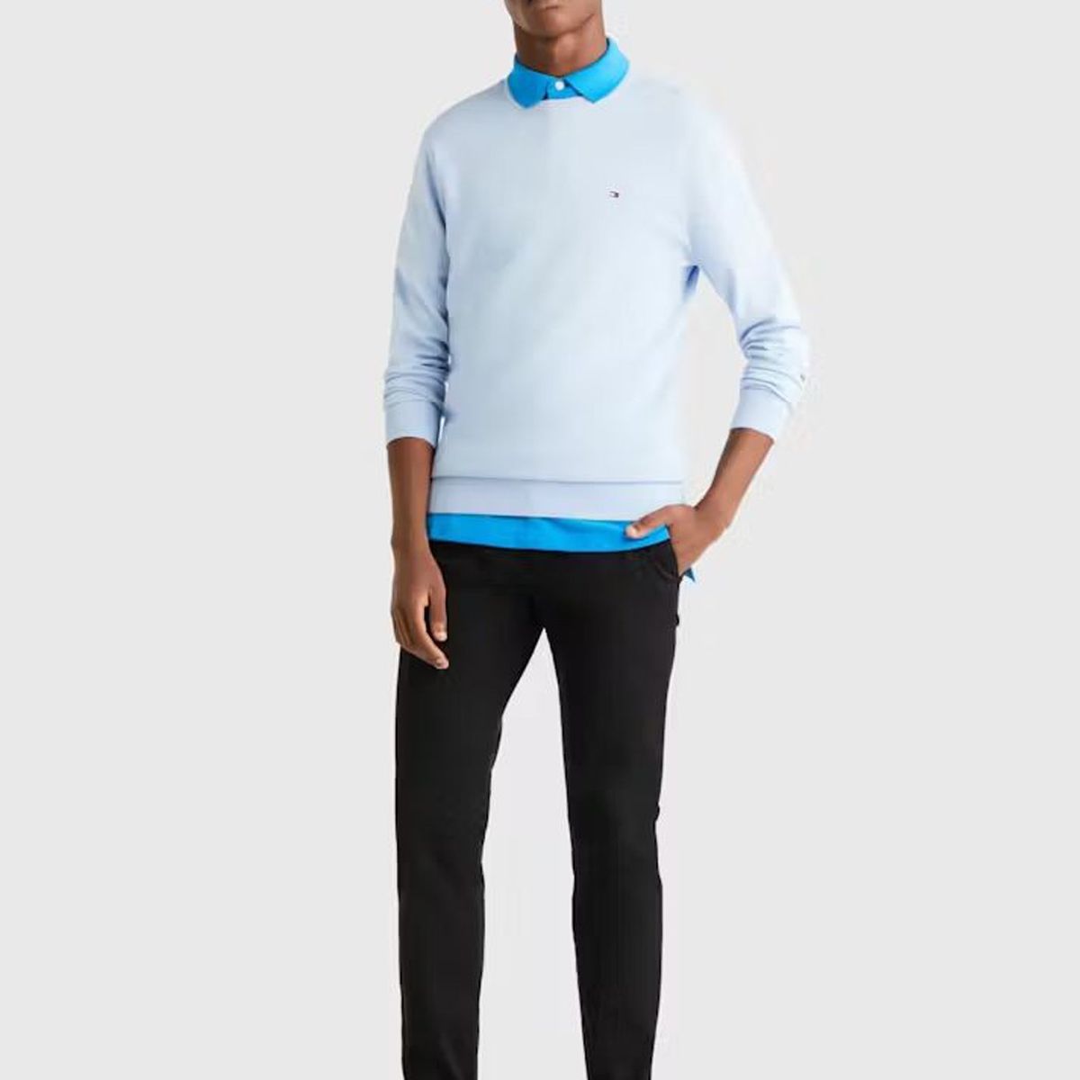 TOMMY HILFIGER - Sweater Básico Signature C-Neck Celeste Tommy Hilfiger