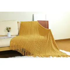 ANGELES DEL HOGAR - Manta o piecera para sofa y camas tejida con flecos 130xm x 150cm
