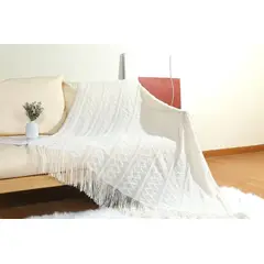 ANGELES DEL HOGAR - Manta o piecera para sofa y camas tejida con flecos 127xm x 172cm