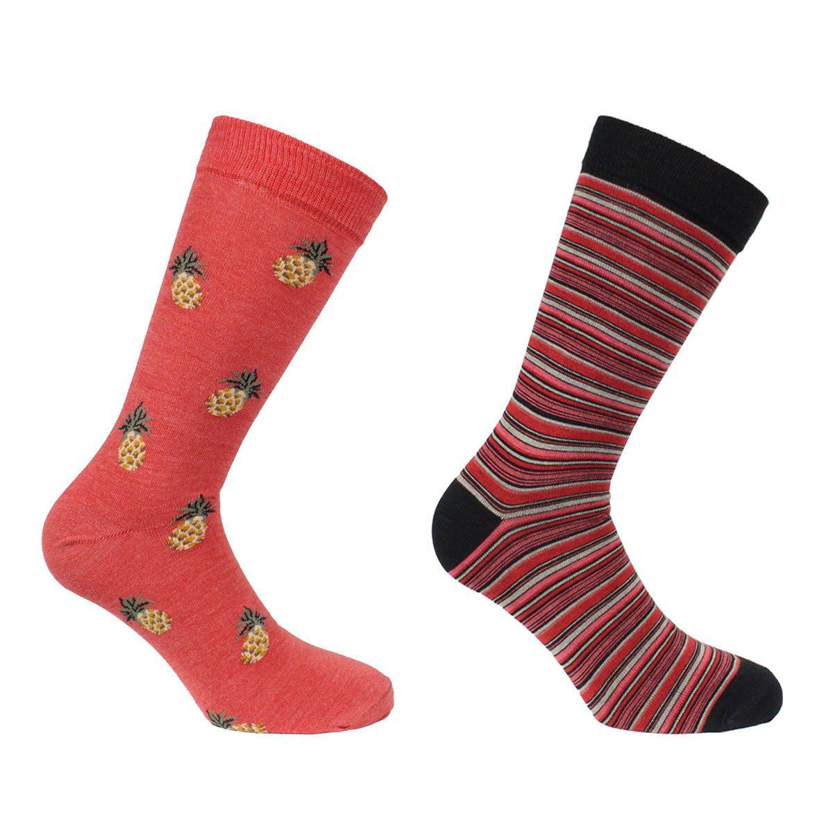 PERUGGI - 2 Pares Calcetín Bamboo Piñas Naranja Melange