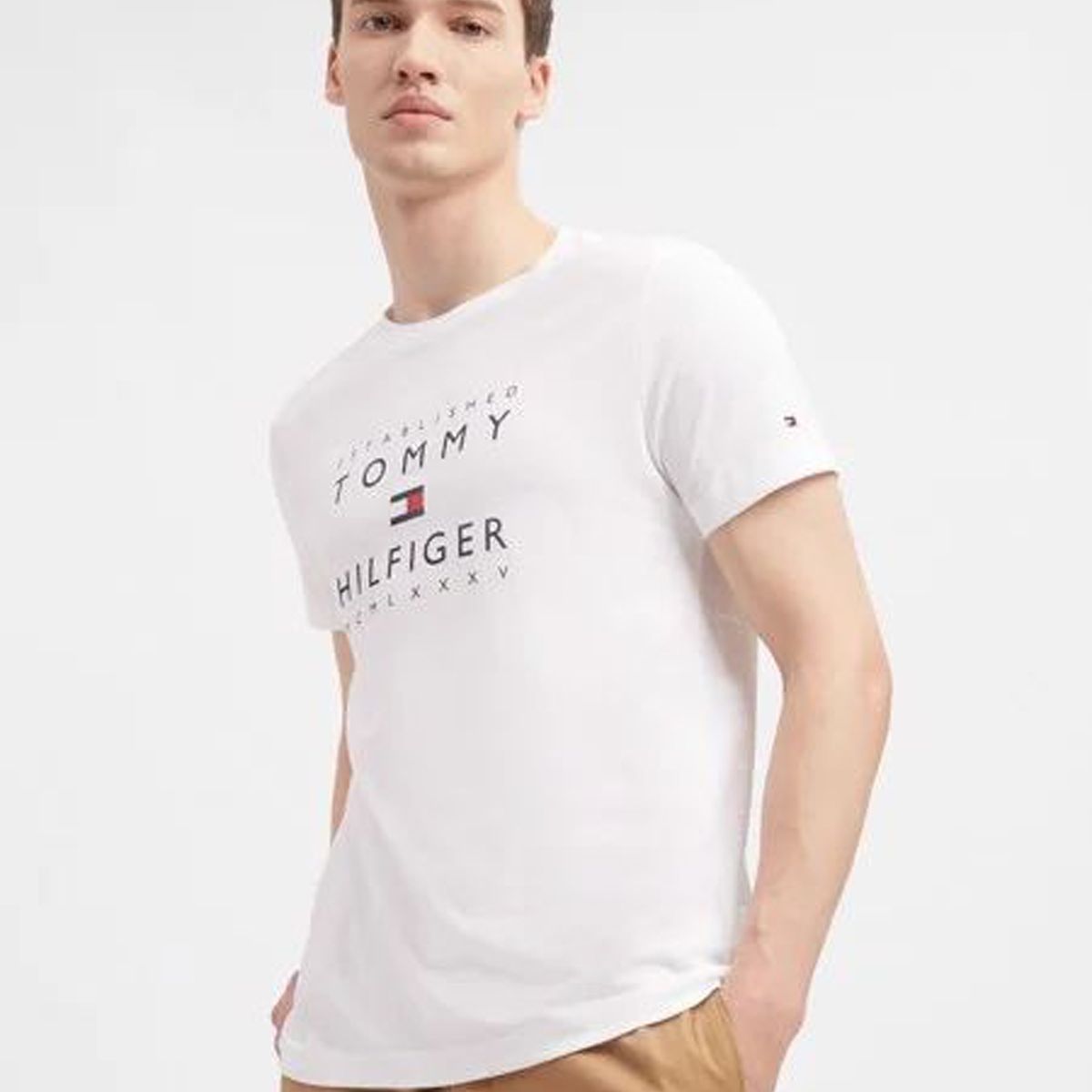 TOMMY HILFIGER - Polera Established Con Logo Blanco Hombre