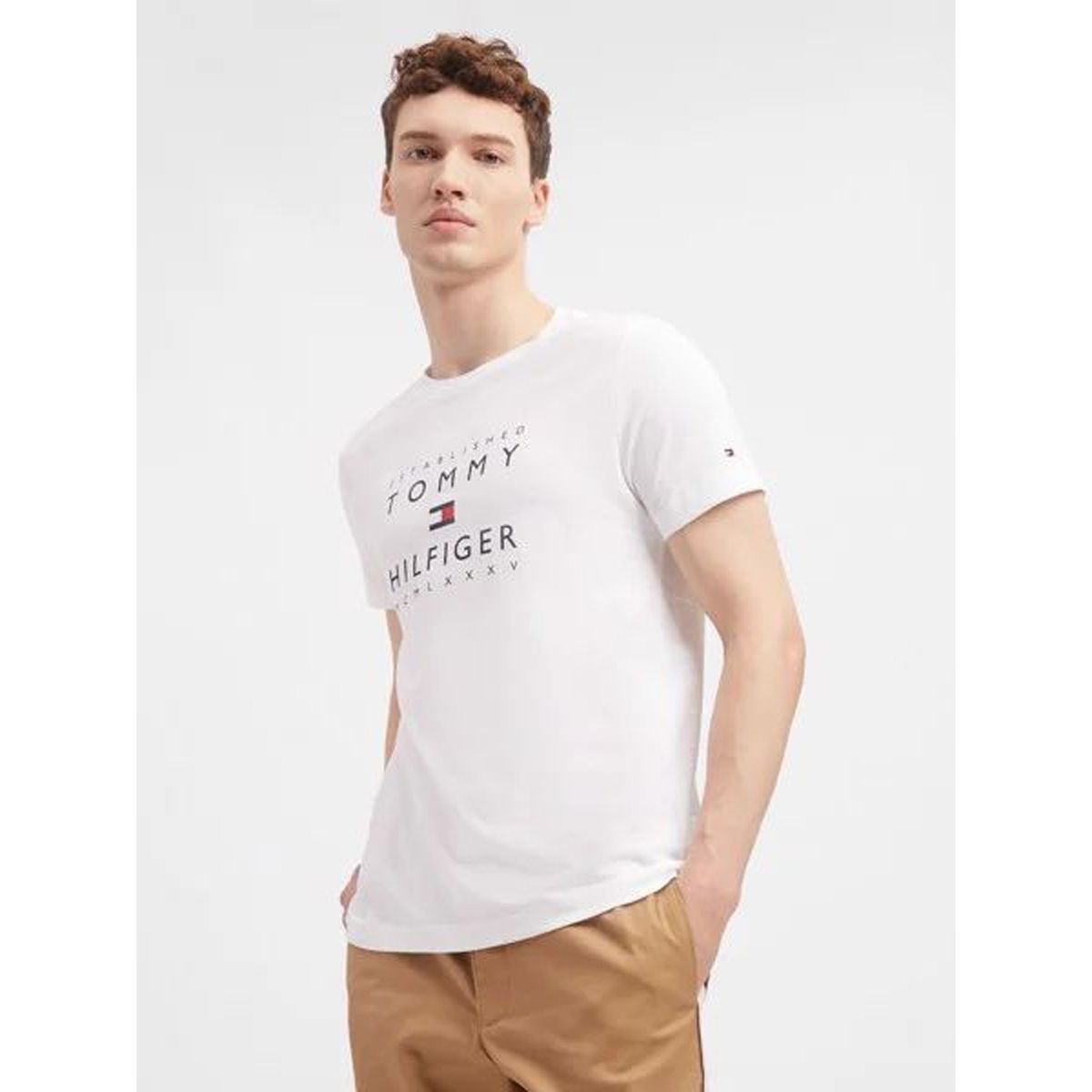 TOMMY HILFIGER - Polera Established Con Logo Blanco Hombre